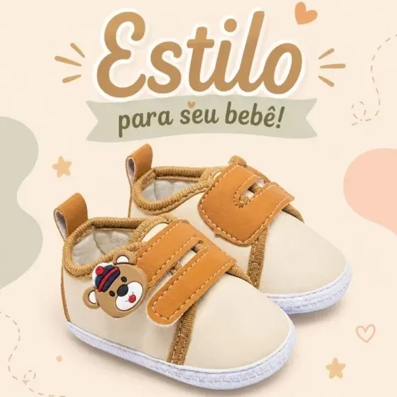 Tênis infantil Bebê Recém Nascido Confortável e Antiderrapante com Ursinho! Do 13 ao 18 🐻💙