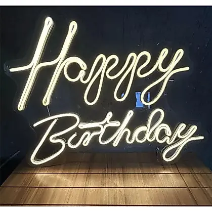 Painel de LED Neon Acrílico 2mm "Happy Birthday" - 50x40 cm fonte 12v