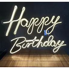 Painel de LED Neon Acrílico 2mm "Happy Birthday" - 50x40 cm fonte 12v