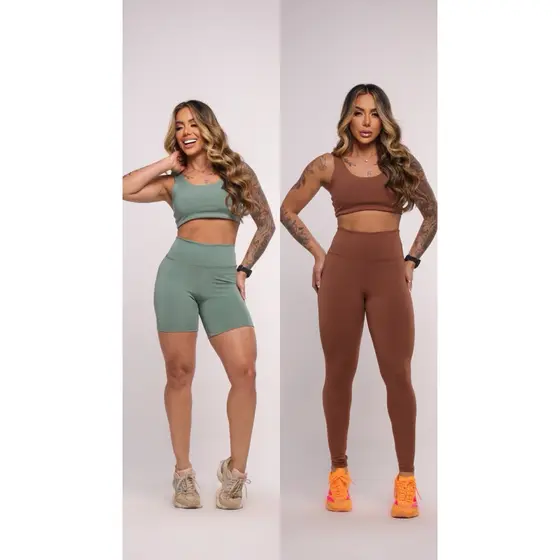 Kit 4 Peças Fitness Feminino Short + Top + Legging Cintura Alta + Top Academia Conjunto Treino Moda Fitness 2026