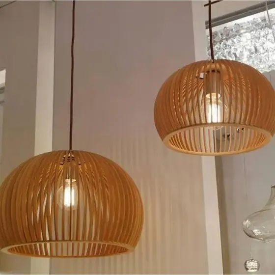 Kit com 2 Lustre Luxuoso Madeira Para Decoração Ambiente Externo e Interno