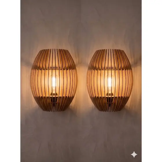 Kit 2 Arandela Para Iluminação De Parede Luminaria Em Madeira Decoração Moderna