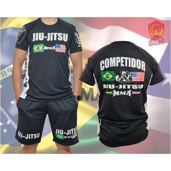 Camisa de Jiu Jitsu Dry Fit Competidor Treino Para Usar Por Baixo do Kimono Academia Muay Thai