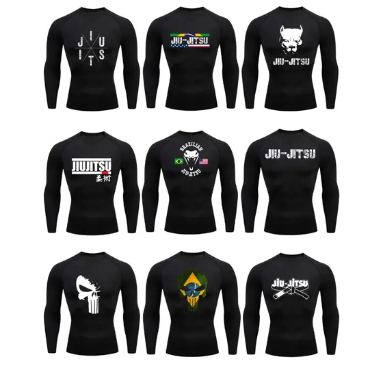 Camisa Compressão Rash Guard Jiu Jitsu No gi Manga Longa Curta Treino Competição Luta