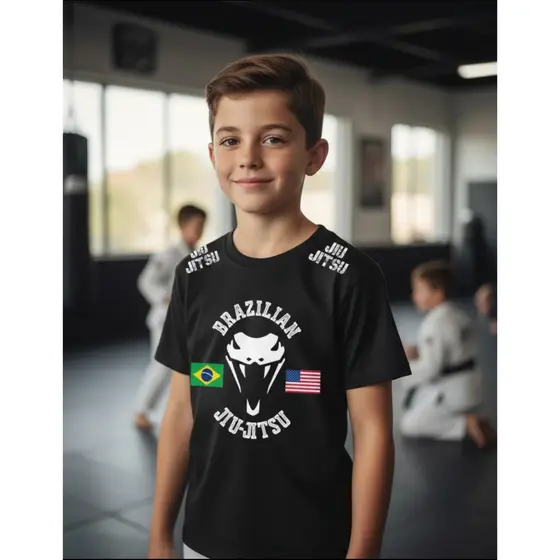 Camiseta de Jiu-Jitsu Infantil Adolescente Menino Menina Unissex Treino Algodão Academia Nogi Sem kimono Promoção