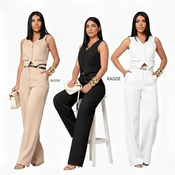 Conjunto Terno Premium Calça Com Colete De Tecido Alfaiataria Novo Lançamento