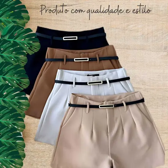 Short Feminina Alfaiataria Com Siper na Lateral Premium Novo Lançamento