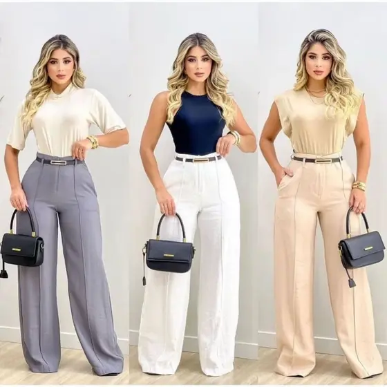 Calça Feminina Premium Alfaiataria Novo Lançamento Pantalona Com zíper na Lateral