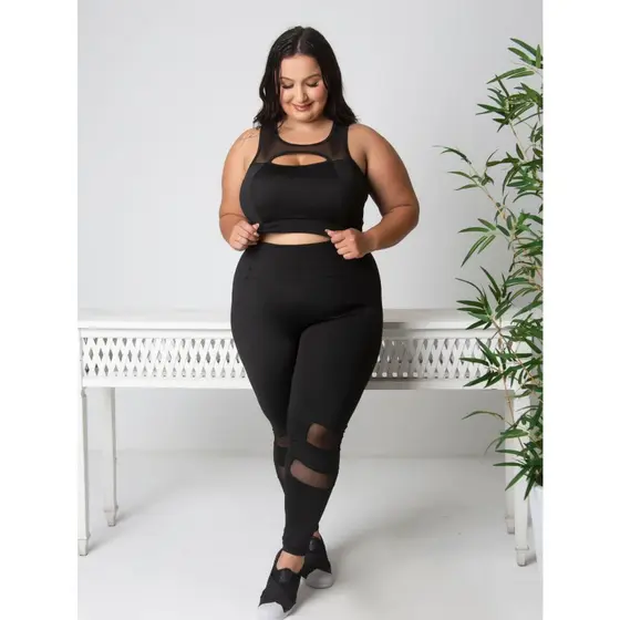 Conjunto Fitness Academia malhar Plus Size Detalhe em Vivo (Calça + Top) 11062/11066