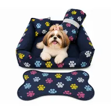 kit pra cachorro pequeno caminha pet 50x50cm cama +edredom e tapete p/comedouros