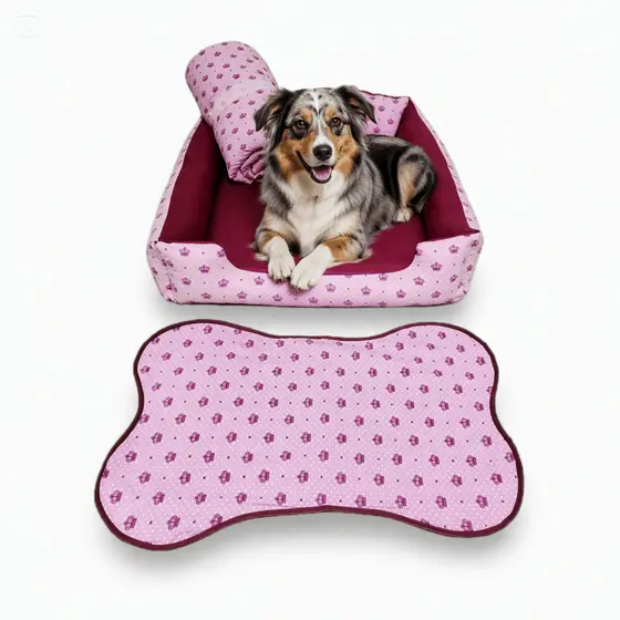 cama para cachorro grande cama pet retangular 70x80cm + edredom e tapete para comedouros