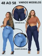 Calça Jeans Feminino Plus Size Cintura Alta Com Lycra Strech Elastano Premium- Curve 56 58