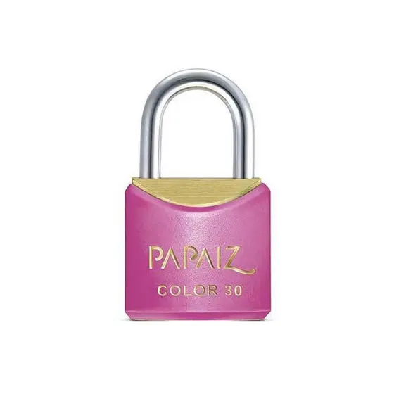 Cadeado com Chave 30mm Latão Rosa Colorido Papaiz