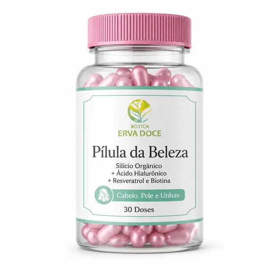 Pílula da Beleza 30 Doses : Ácido Hialurônico + Silício + Resveratrol - Cabelo, Pele e Unhas