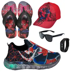 Tênis Led Infantil Masculino Calce Fácil  Personagem + Boné Relógio Chinelo Óculos