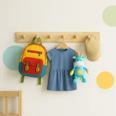 Cabideiro De parede Para Roupas Branca Closet Madeira Pinus Com 6 Penduradores