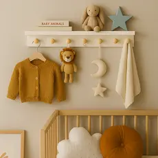 Suporte Cabideiro De Parede Porta Roupas 7 Ganchos Mdf 20kg Com Prateleira Decorativa
