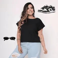 Cropped Feminino Plus Size Algodão Básico Blusa Lisa