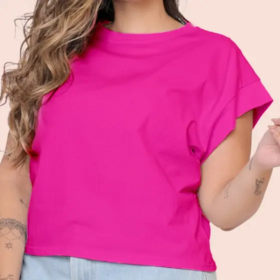Camiseta Cropped Feminina Plus Size Algodão Básico Blusa Lisa