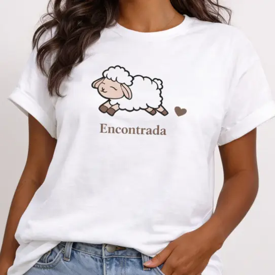 Blusa Camiseta Feminina Camisola Plus Size Confortável Ovelha Encontrada Cristão