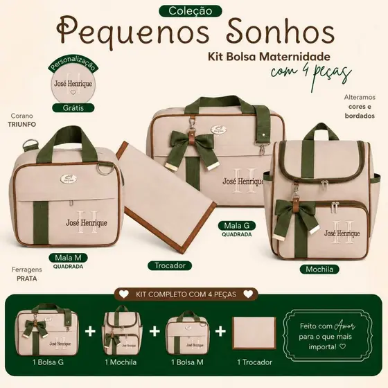 Bolsa maternidade personalizado 4 peças | Coleção Pequenos Encantos Bebê