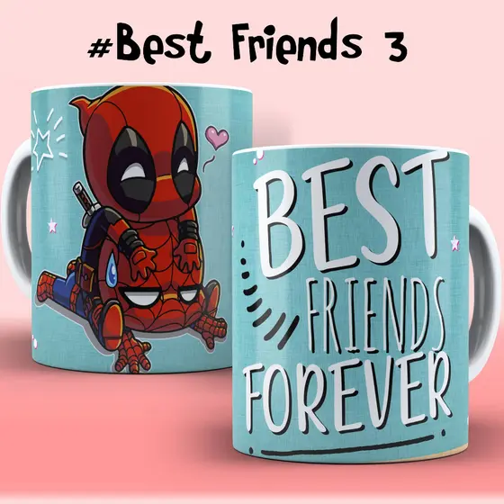 Caneca de Porcelana Personalizada 325ml  DeadPool e Homem Aranha Best Friends Forever