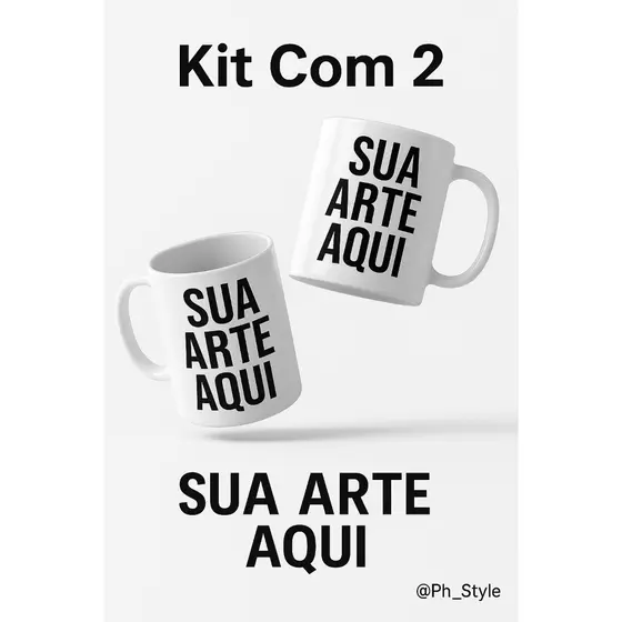 KIT 2 CANECAS DE PORCELANA PERSONALIZADAS - 325ml - LOGO, FOTO, SUA IDEIA AQUI, SUA MARCA AQUI