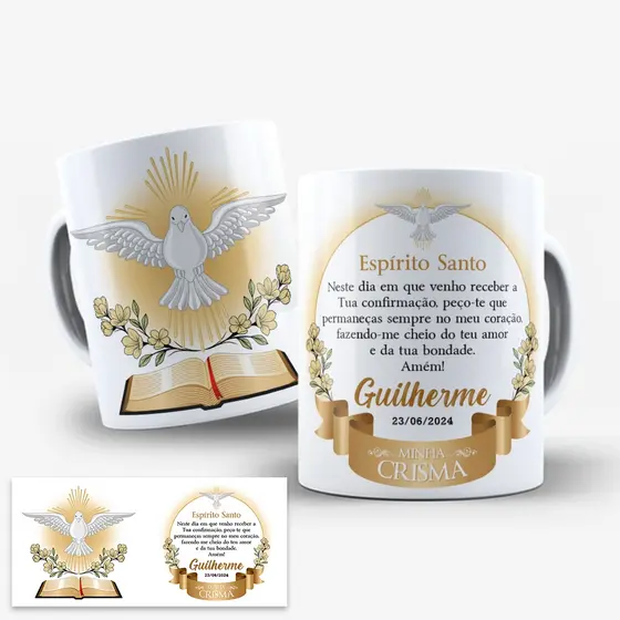 Caneca de Porcelana 325ml Personalizada Crisma Nome e Frase Editável
