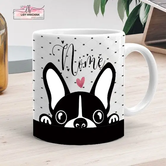 Caneca de Porcelana Personalizada 325ml Buldogue com Nome