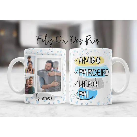 Caneca de Porcelana Personalizada 325ml  Dia dos Pais Pai Heroi e Melhor amigo  + Foto