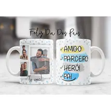 Caneca de Porcelana Personalizada 325ml  Dia dos Pais Pai Heroi e Melhor amigo  + Foto