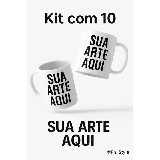 KIT COM 10 CANECAS DE PORCELANA PERSONALIZAVEL - 325ml - LOGO, FOTO, SUA IDEIA AQUI, SUA MARCA AQUI