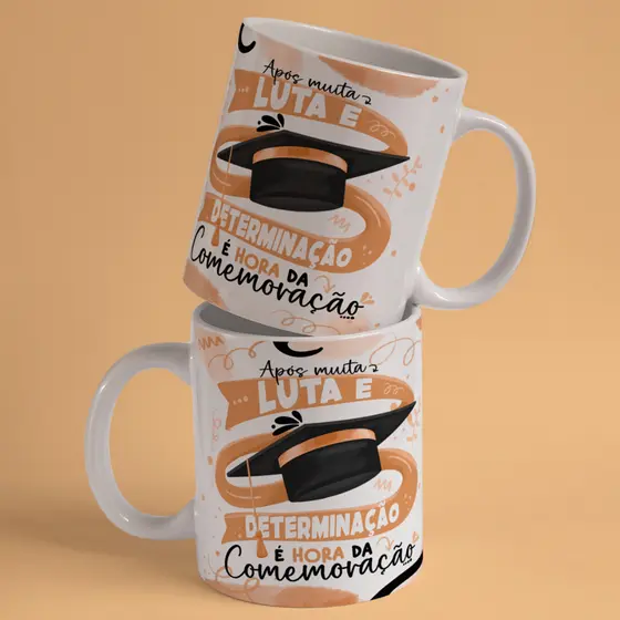 Canecas de Porcelana Personalizada 325ml  Formatura Luta e  Determinação + Nome