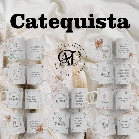 Caneca de Porcelana Personalizada 325ml Catequista Nome e Frases Personalizadas