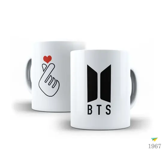 Caneca de Porcelana Personalizada 325ml BTS + Nome