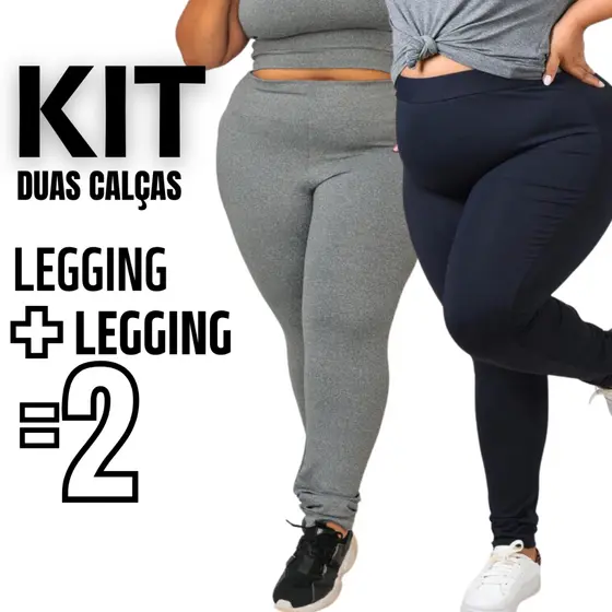 Kit 2 Calças Legging Plus Size Feminina Leg Suplex Zero Transparência Cintura Alta Levanta Bumbum