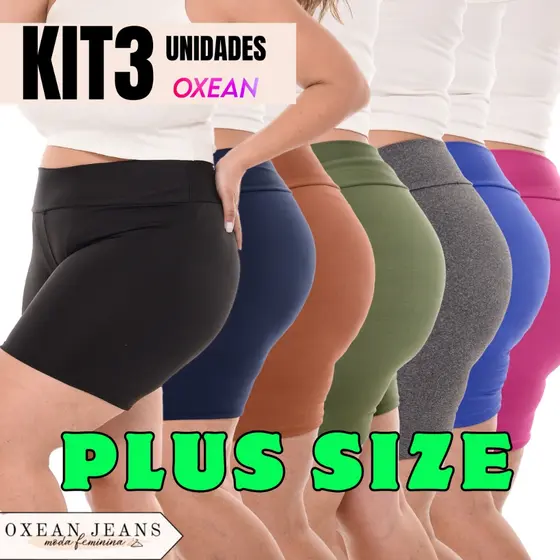 Kit 03 Short Legging Feminino Plus Size Meia Coxa Cintura Alta Bermuda Zero Transparência