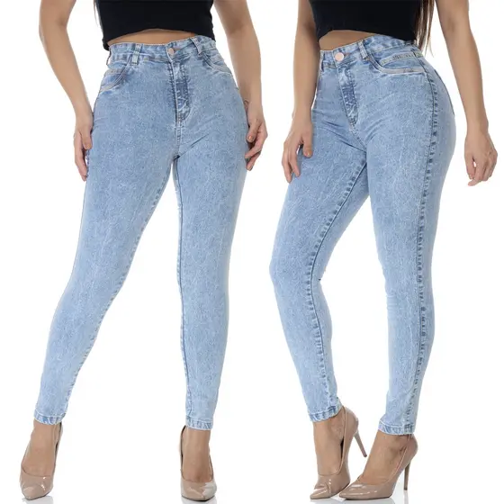 Calça Jeans Feminina Levanta Bumbum Com Lycra Cintura Alta