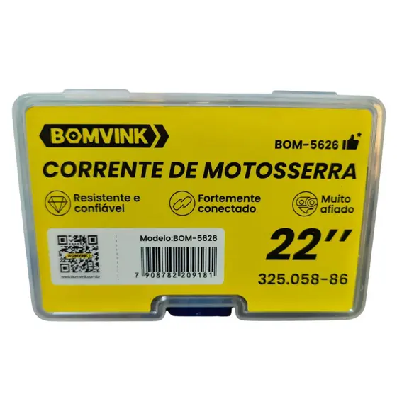 Corrente para Motosserra 22 pol 43 Dentes Aço Temperado Low Profile .325" 0.058" 1,5mm BOM 5626