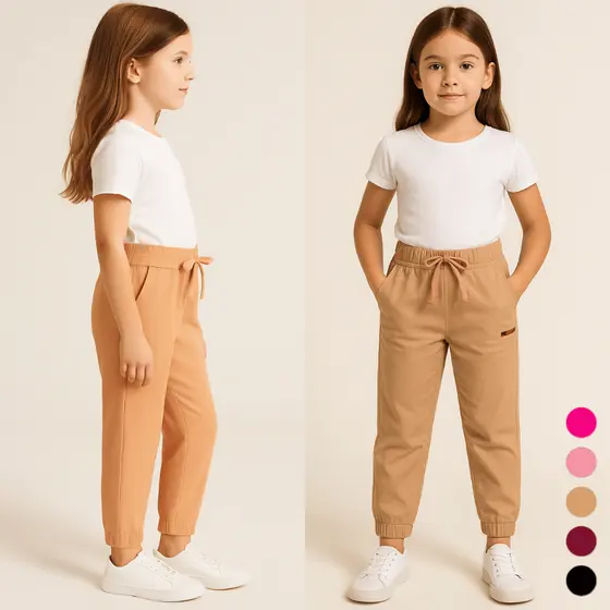 Calça Infantil Menina Jogger Estilo Blogueirinha Tendência Bolsos 2 4 6 8 Escola Básica Lisa Inverno