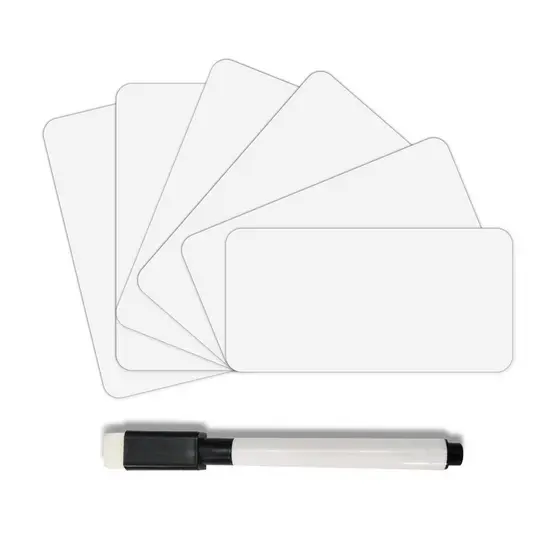 5 Cards Brancos Magnéticos 6x12 + 2 Canetas com apagador - Mini Lousa Magnética Para anotações