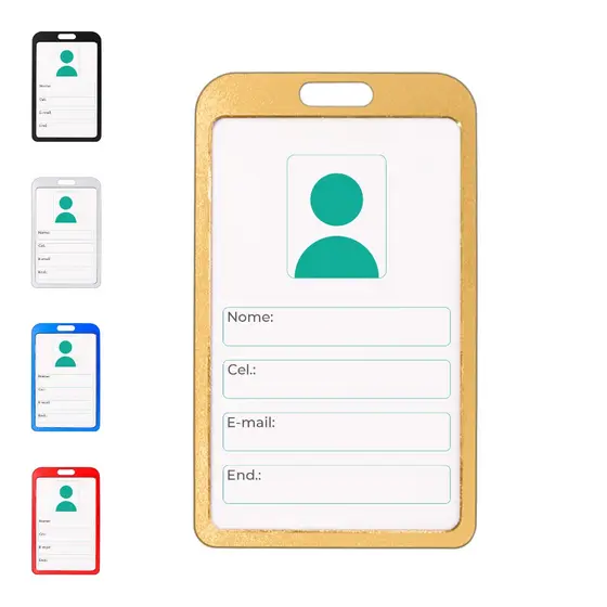 Porta protetor Crachá Rígido Vertical Alumínio P/ Eventos e Trabalho