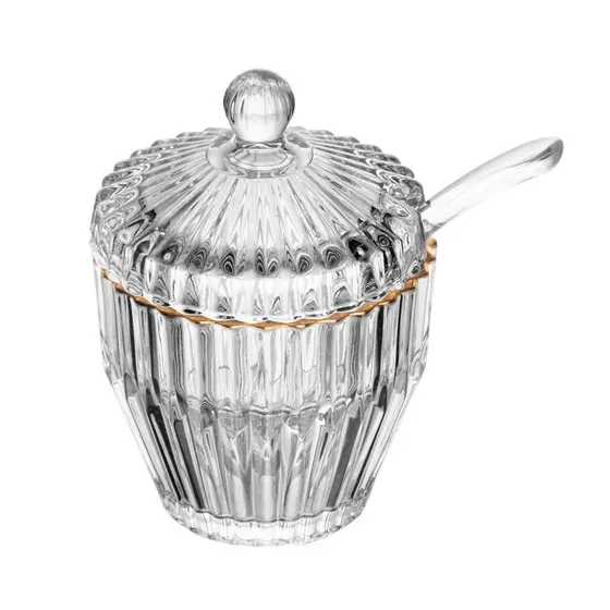 Açucareiro de Cristal com Fio de Ouro Império 8cm Wolff - Porta Açúcar com Tampa de Mesa Posta