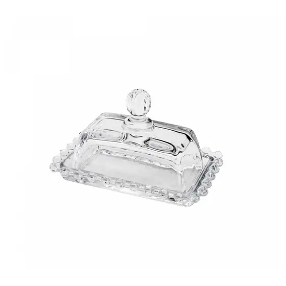 Manteigueira de Cristal com Tampa 14cm Wolff Pearl Incolor para Servir e Proteger a Manteiga