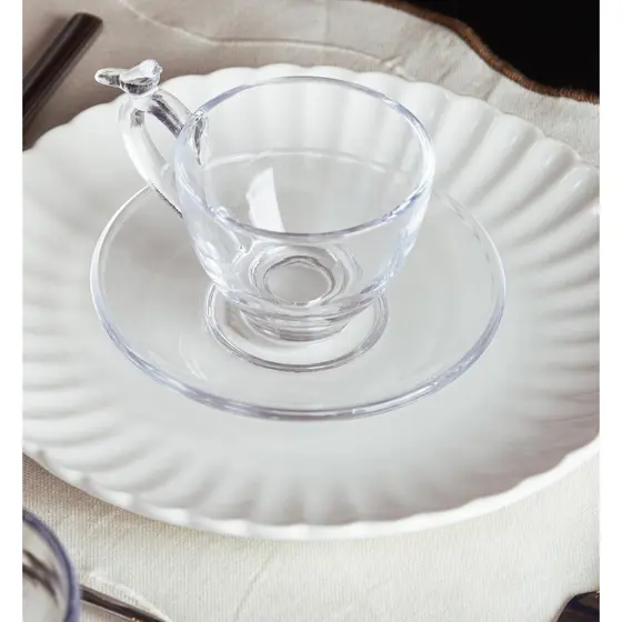 4 Xícaras de Café Wolff Bird de Cristal com Pires 80ml