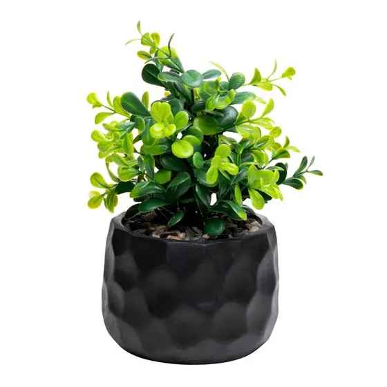 Cachepot de Cimento com Planta Artificial Prisma Preto 10x29