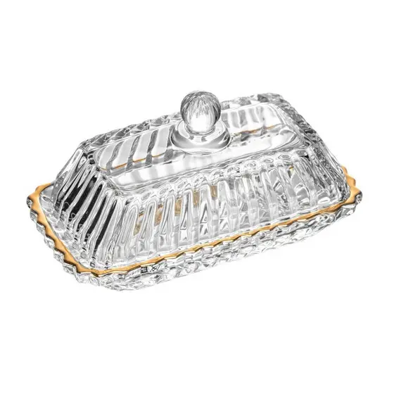 Manteigueira Imperatriz de Cristal com Fio de Ouro Wolff Manteigueira para Mesa Posta Café da Manha e Chá Qualidade Casa