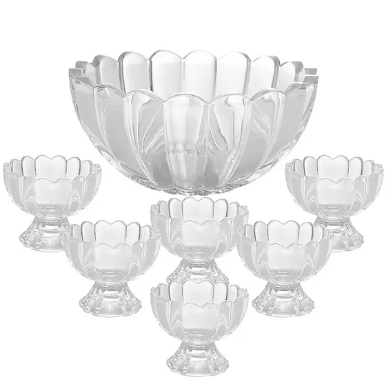 Kit 7 Pecas Bowl com 6 Tacas de Vidro Para Sobremesa Wolff Conjunto para Doces Mesa Posta Cafe e Receber Praticidade Uso