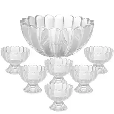 Kit 7 Pecas Bowl com 6 Tacas de Vidro Para Sobremesa Wolff Conjunto para Doces Mesa Posta Cafe e Receber Praticidade Uso