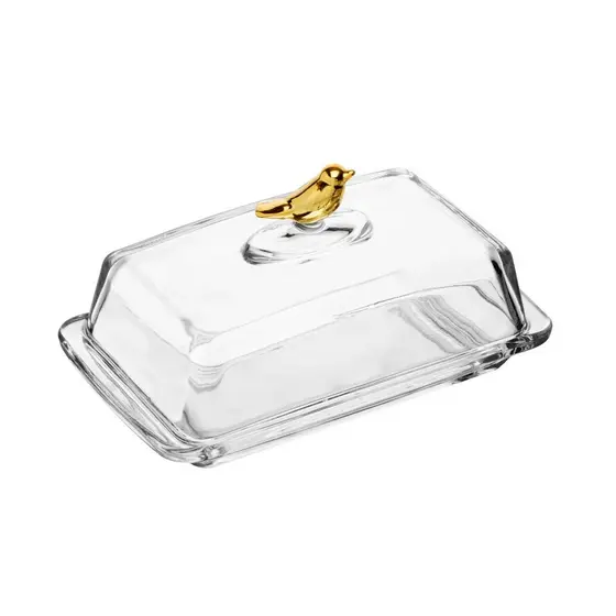 Manteigueira Retangular Wolff Golden Bird de Cristal
